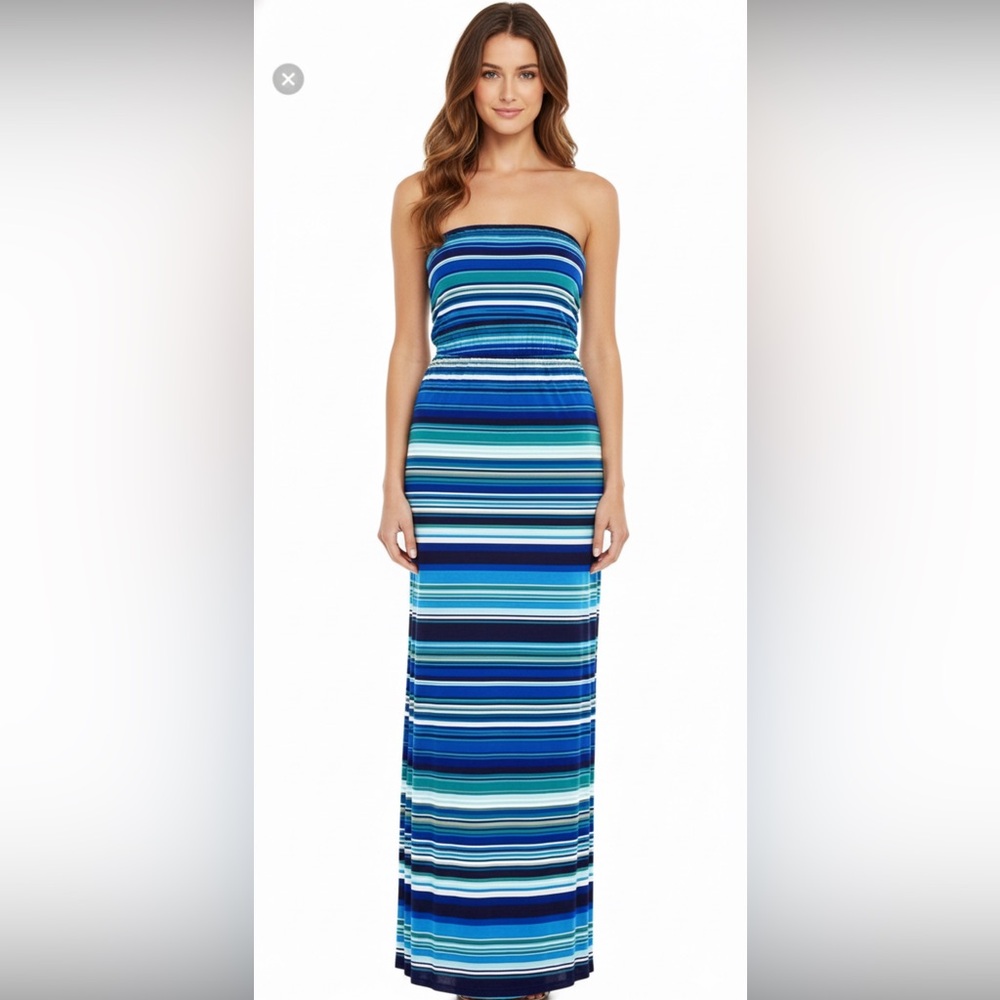 CYNTHIA ROWLEY Striped Strapless Blue Maxi Dress XS